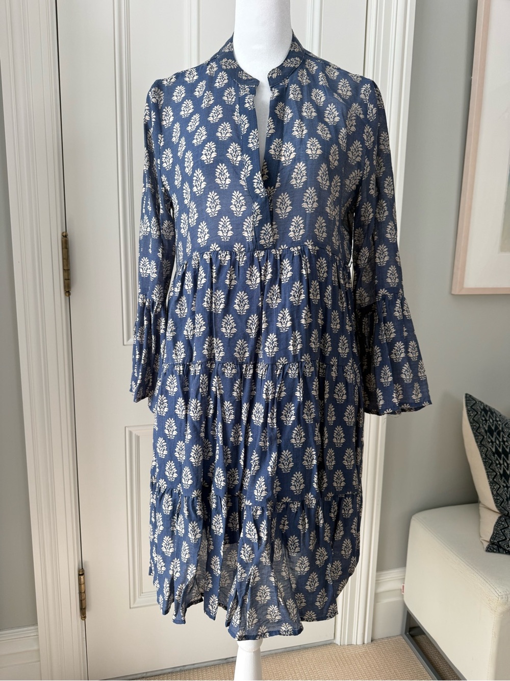 Women's French Blue Floral Tiered Mini Dress